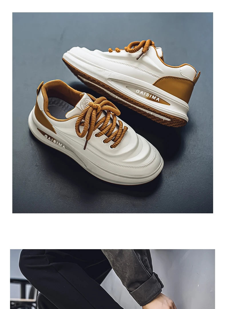 2024 New Four Seasons Leisure Sports Leather Men's Daddy Shoes Fashion Comfortable Sports Leisure Shoes Thick Sole Sneakers
