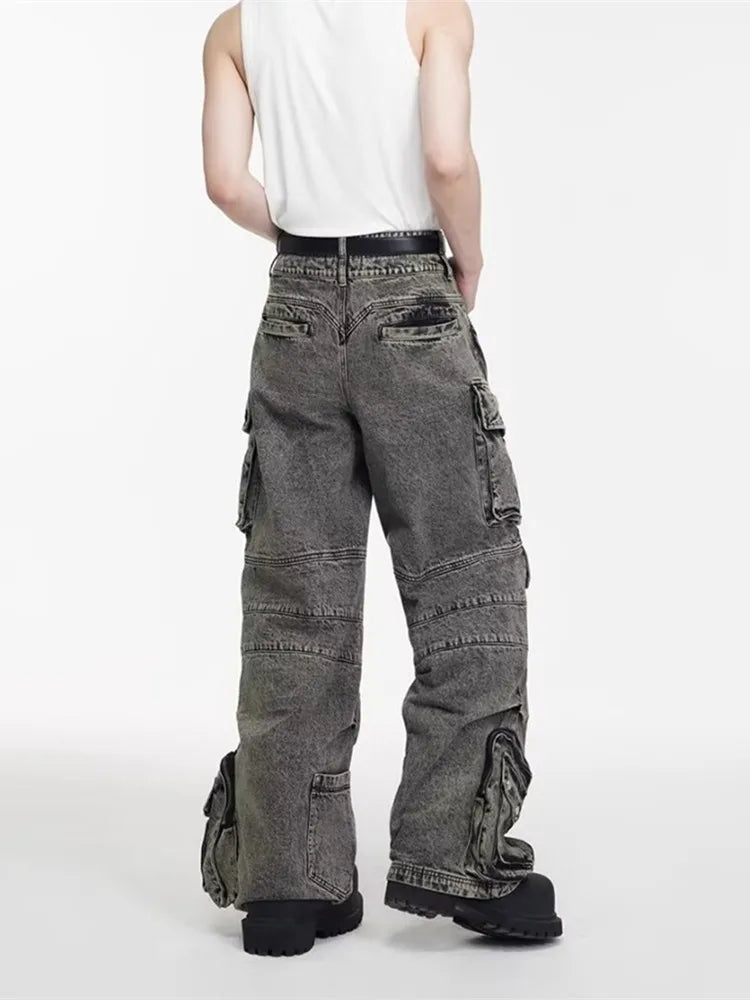 2025 Cyber Y2K Streetwear Washed Grey Baggy Cargo Jeans Pants For Men 90S Vintage Clothes Wide Leg Zipper Gothic Denim Trousers - Premium Kiosk