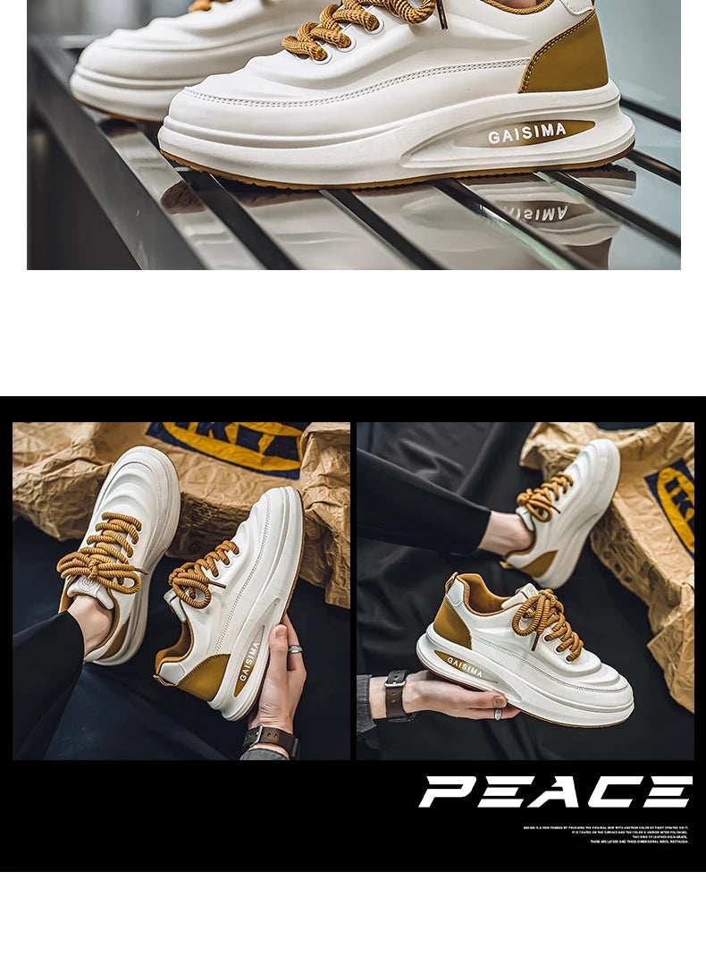 2024 New Four Seasons Leisure Sports Leather Men's Daddy Shoes Fashion Comfortable Sports Leisure Shoes Thick Sole Sneakers