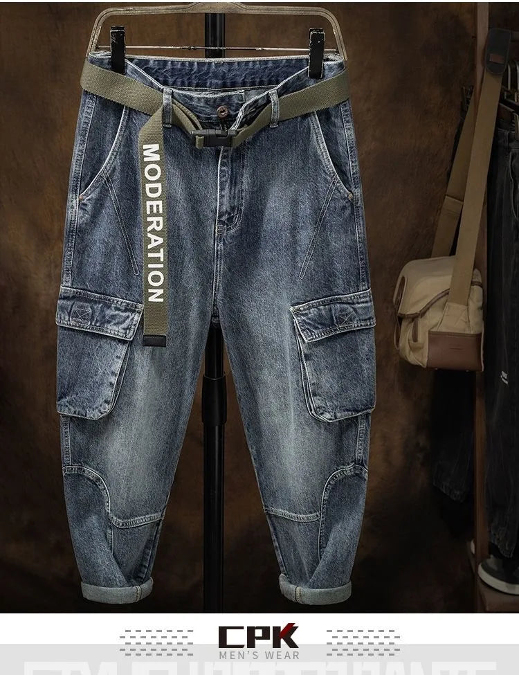 2023 Spring and Autumn New Classic Fashion With Solid Color Cargo Jeans Men Casual Loose Comfortable High Quality Pants 28-36 - Premium Kiosk