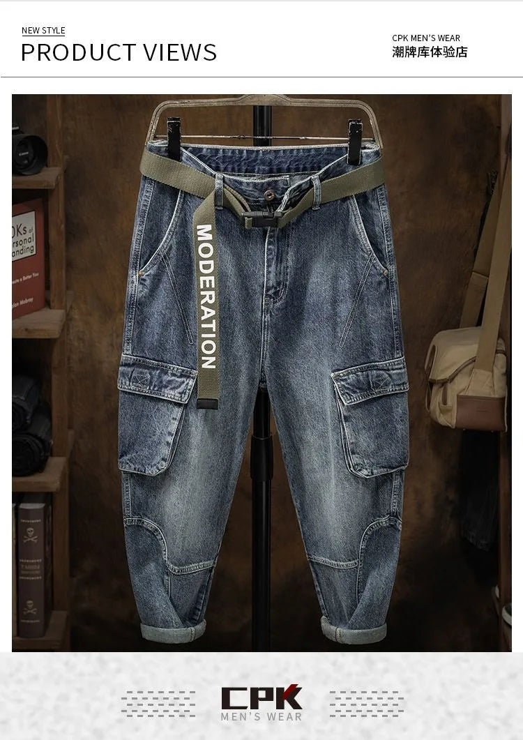 2023 Spring and Autumn New Classic Fashion With Solid Color Cargo Jeans Men Casual Loose Comfortable High Quality Pants 28-36 - Premium Kiosk