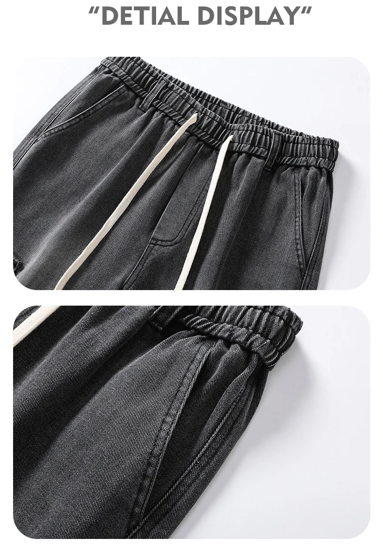 Men's Straight Cargo Jeans New Elastic Waist Multi-pockets Baggy Denim Pants Y2K Fashion Harajuku Streetwear Trousers Male - Premium Kiosk