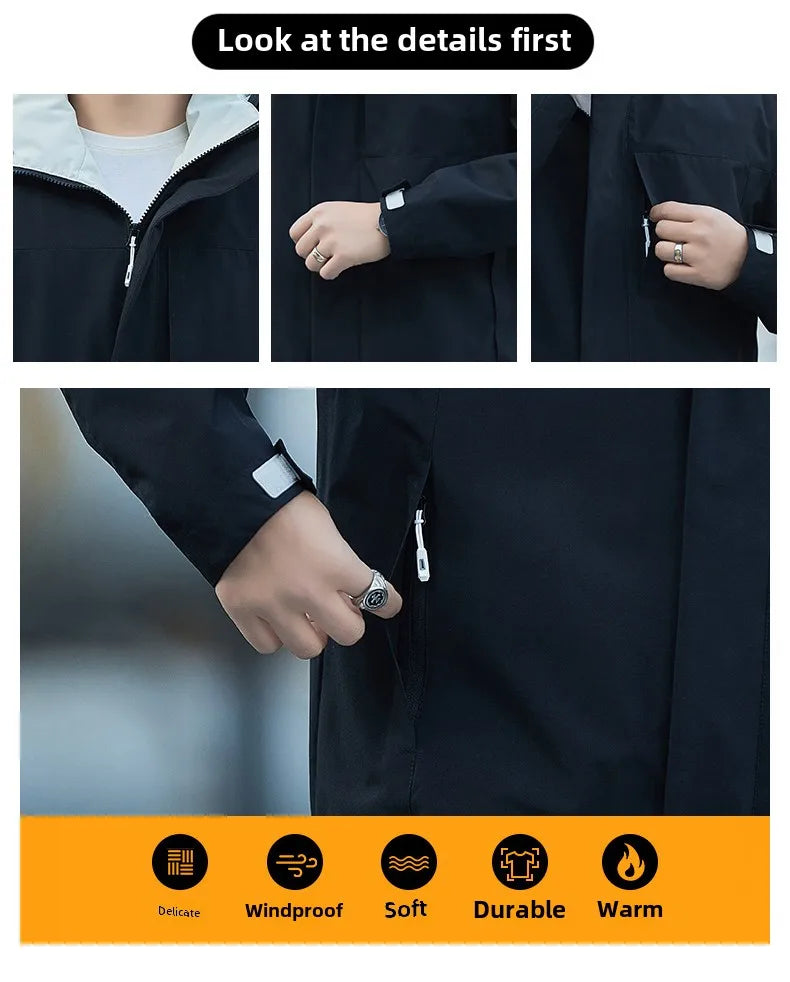 Jacket Men's 2025 Spring and Autumn Fashion Casual Waterproof Hooded Windbreaker Male Outdoor Camping Sports Solid Color Coat