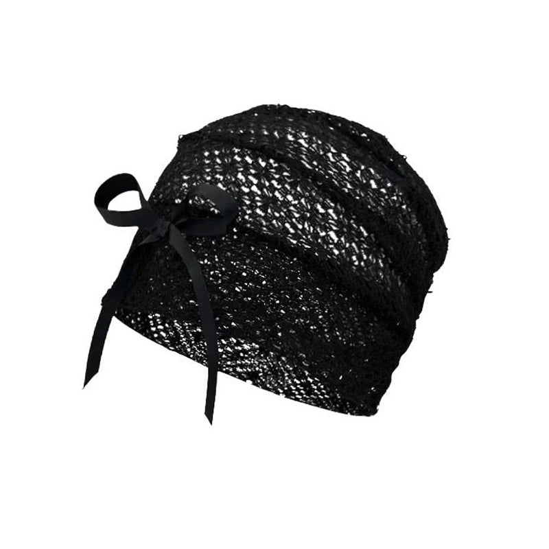 Women's Hat Hollow Bow Solid Color Simple Versatile Fashionable Personalized Pile Caps Girls Elastic Sweet Elegant Lace Y2k Hats