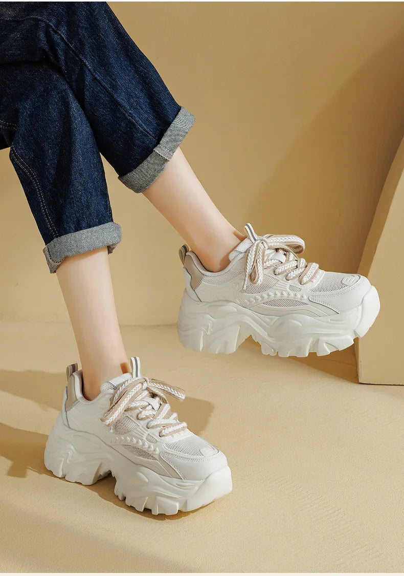 Women's thick bottom daddy shoes summer breathable mesh small white shoes girls casual shoes heightened thin sports board shoes