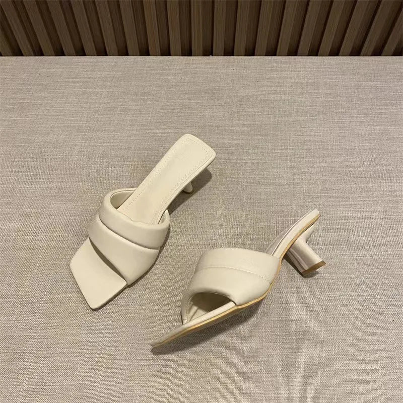 Women's Slippers New Women's Summer Wear Fashion Open-toed Square Flip-flops Women's High Heels Sandals Women zapatos de mujer