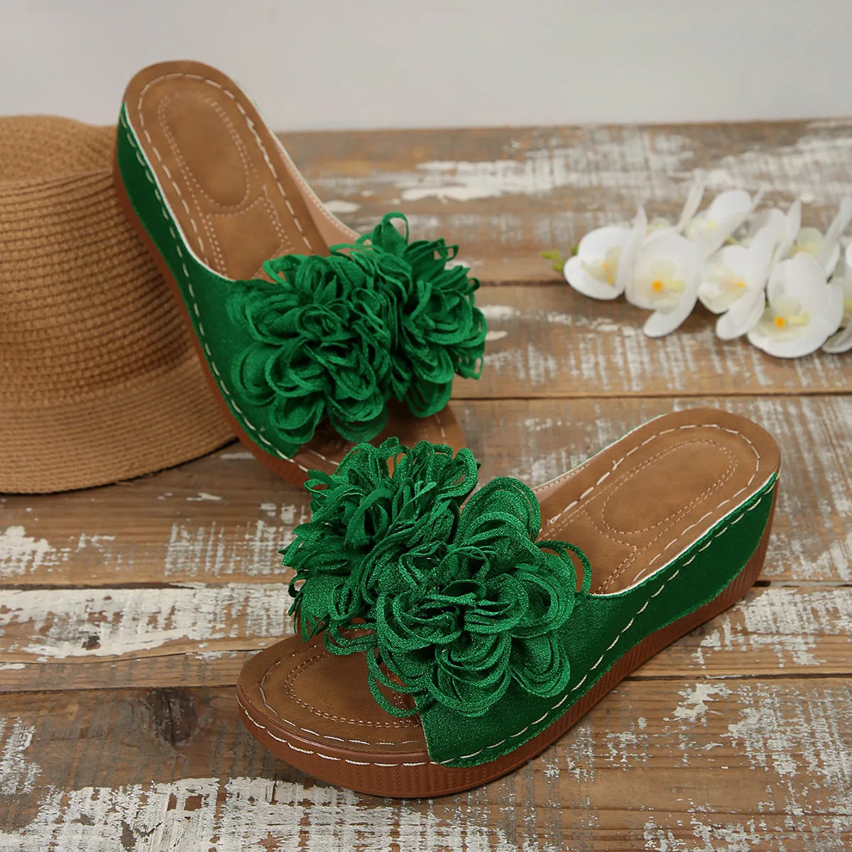 2025 New Women Platform Slippers Slip on Fashion Woman Shoes Summer Sandals Comfortable Flower Wedges Slippers Slides Women - Premium Kiosk