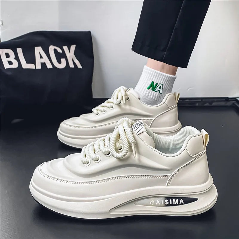 2024 New Four Seasons Leisure Sports Leather Men's Daddy Shoes Fashion Comfortable Sports Leisure Shoes Thick Sole Sneakers