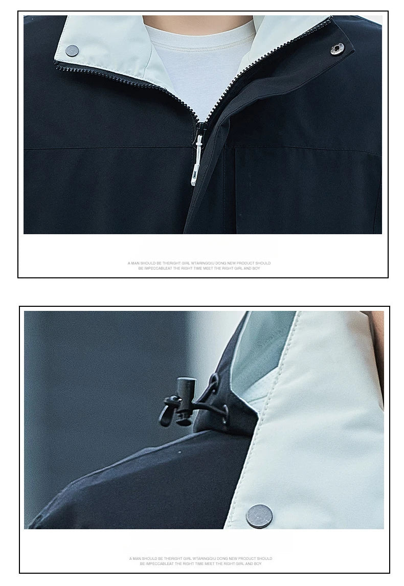 Jacket Men's 2025 Spring and Autumn Fashion Casual Waterproof Hooded Windbreaker Male Outdoor Camping Sports Solid Color Coat
