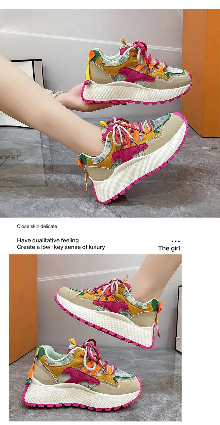 2024 New Colorblock Fashion Dad Shoes for Women Comfortable Sports Casual Shoes