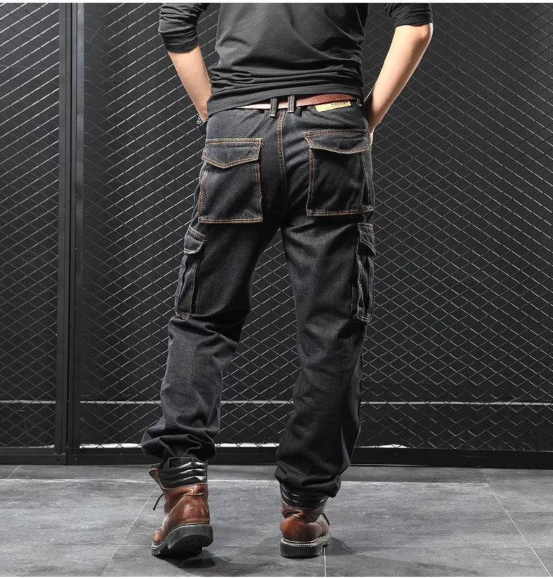 2025 Men's Multi-Pocket Straight Cargo Jeans Loose Casual Jeans - Premium Kiosk