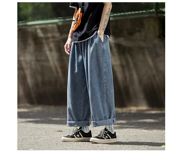 Men Jeans Wide Leg Denim Cargo jean pants Loose Straight Baggy Men's Jeans hip hop Streetwear Skateboard Neutral denim Trousers - Premium Kiosk