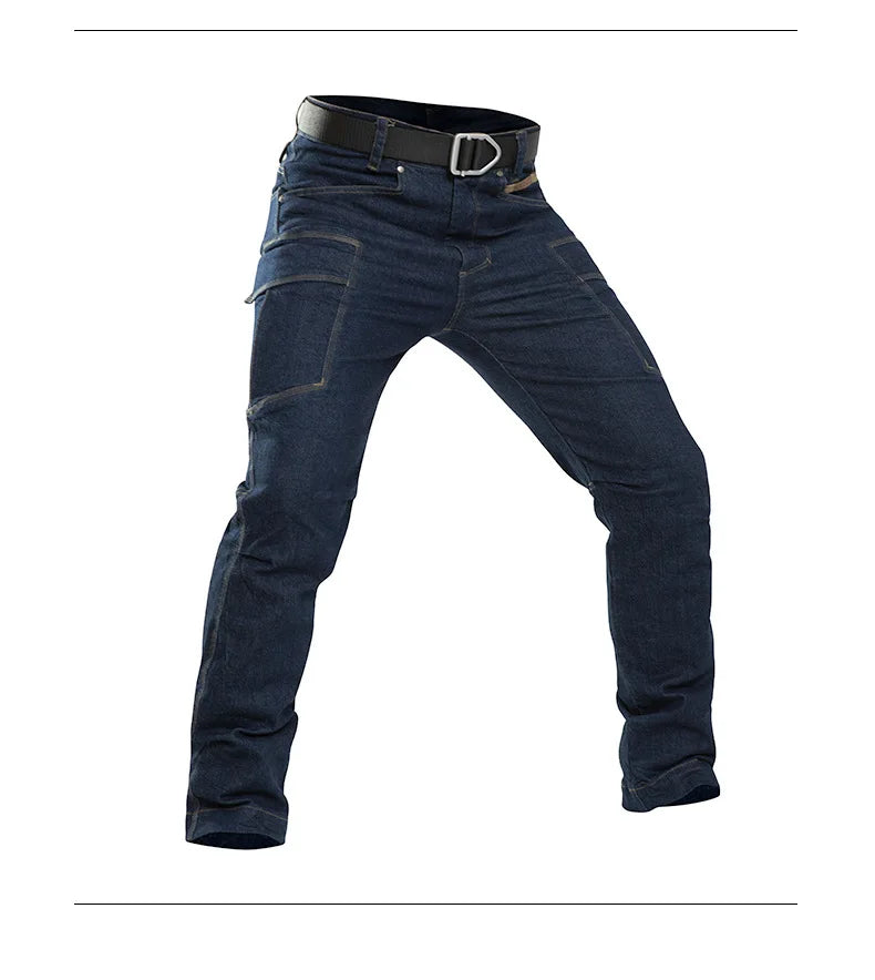 Men's Tactical Jeans Military Denim Cargo Pants Multi-pocket Elastic Casual Work Trousers Outdoor Combat Training Hiking Pants - Premium Kiosk