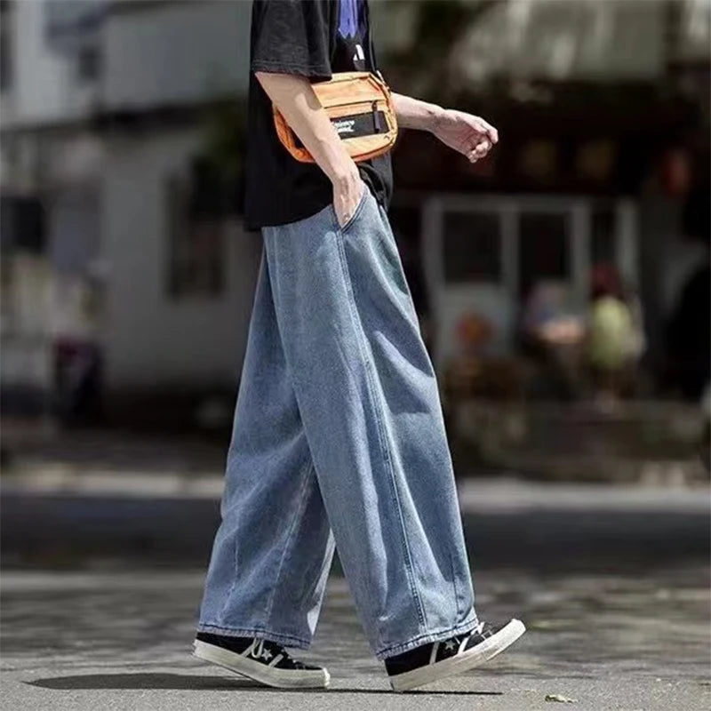 Men Jeans Wide Leg Denim Cargo jean pants Loose Straight Baggy Men's Jeans hip hop Streetwear Skateboard Neutral denim Trousers - Premium Kiosk