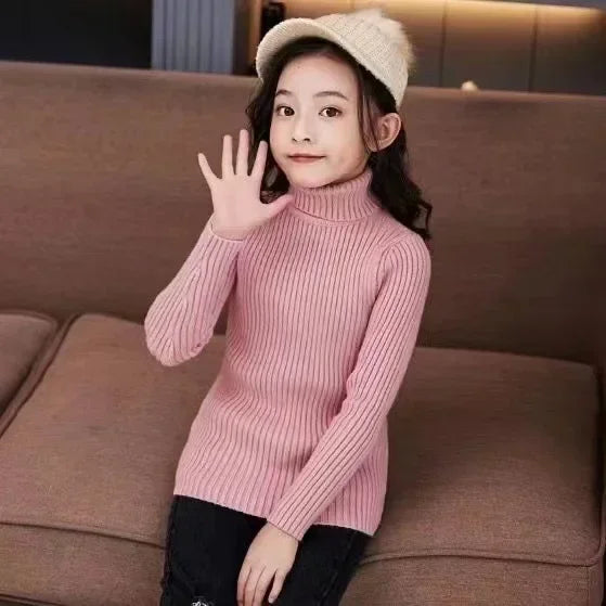 2024 New Sweater Kids Sweaters Autumn Girls Turtleneck Sweaters 1-9Yrs Baby Boys Pullover Winter Knitted Bottoming Boys Sweaters