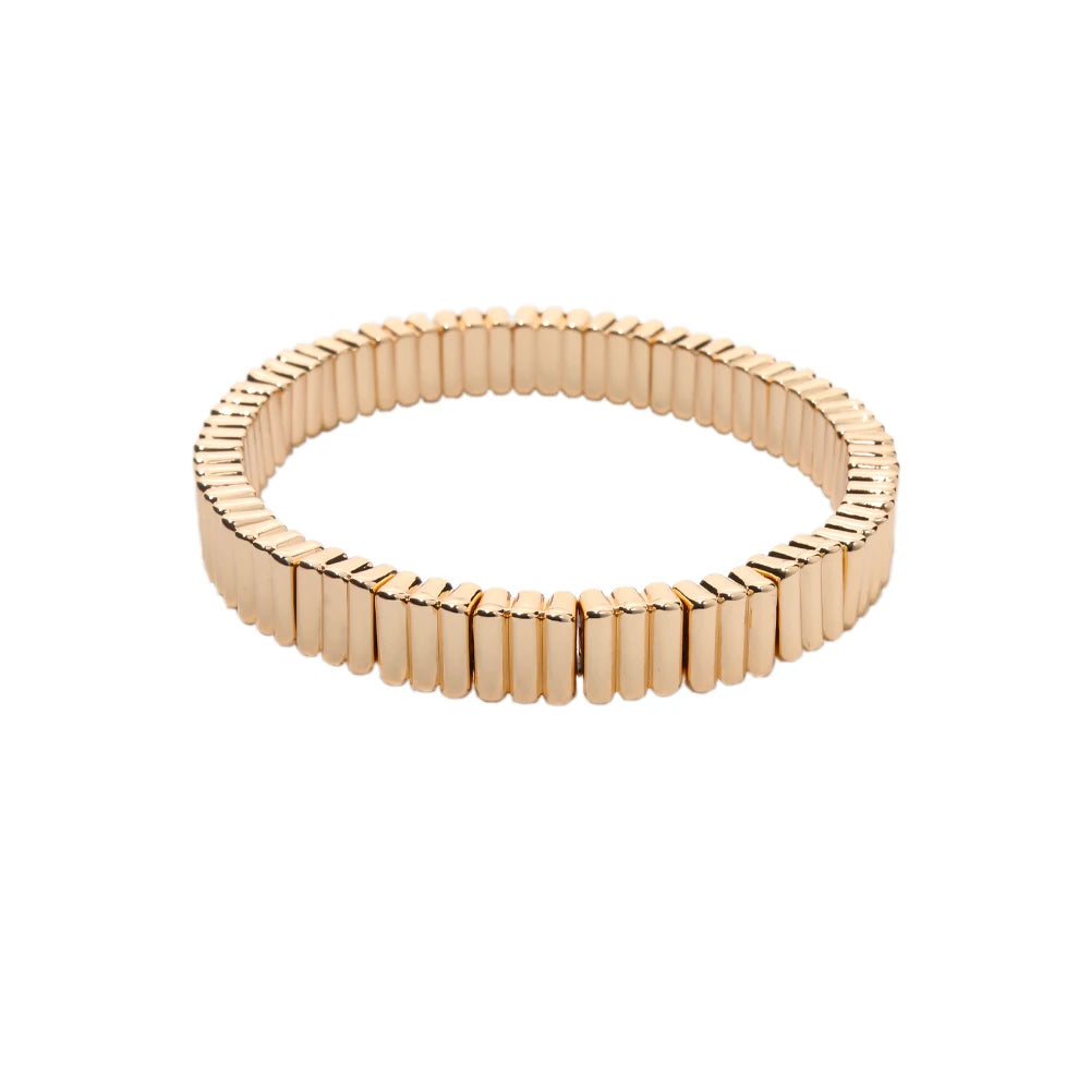 2024 New Design Golden Bracelets For Women Gold Color Hematite Beaded Elastic Bangle Sets Square Shape Beads Accessory