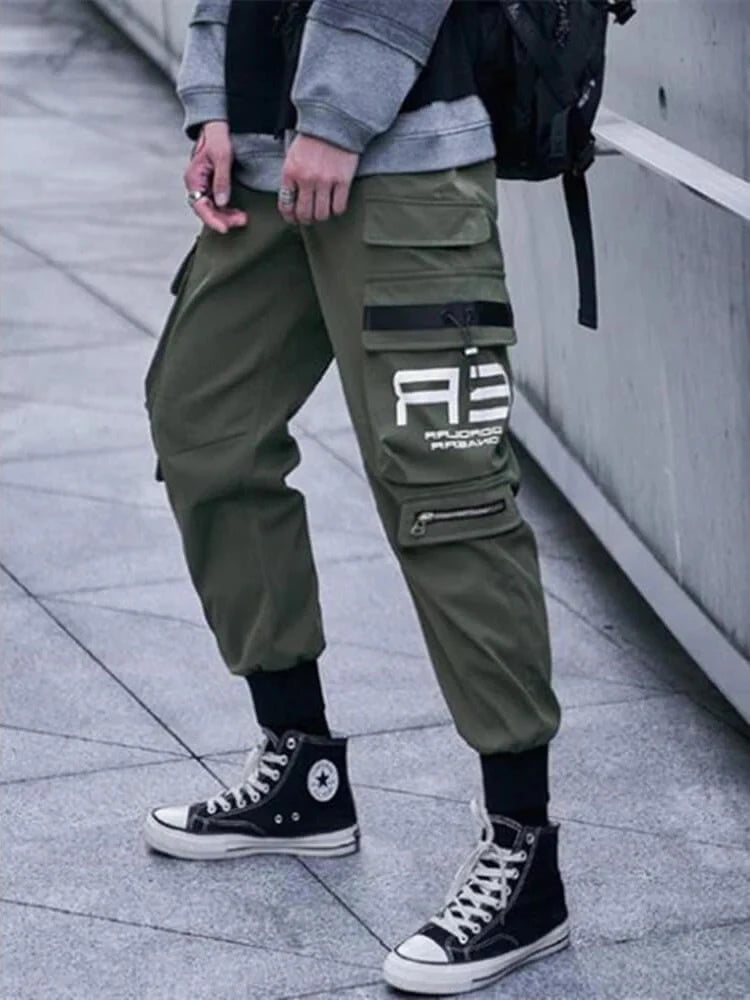 Joggers Cargo Pants for Men Casual Hip Hop Hit Color Pocket Male Trousers Sweatpants Streetwear Ribbons Techwear Pants - Premium Kiosk