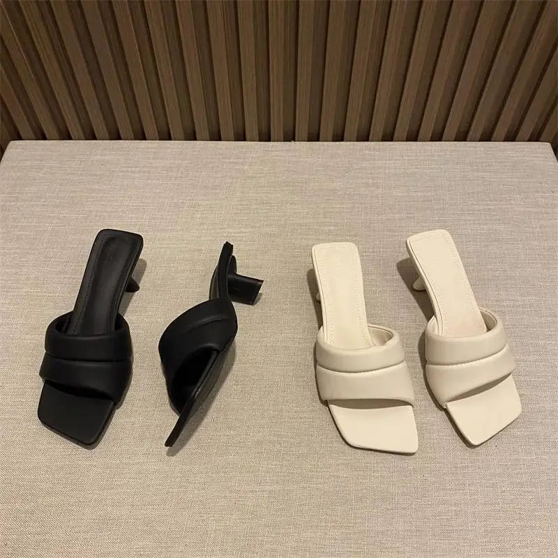 Women's Slippers, 2024 New Slippers Women's Summer Wear Fashion Open-toed Square Flip-flops, Women's High Heels Sandals Women