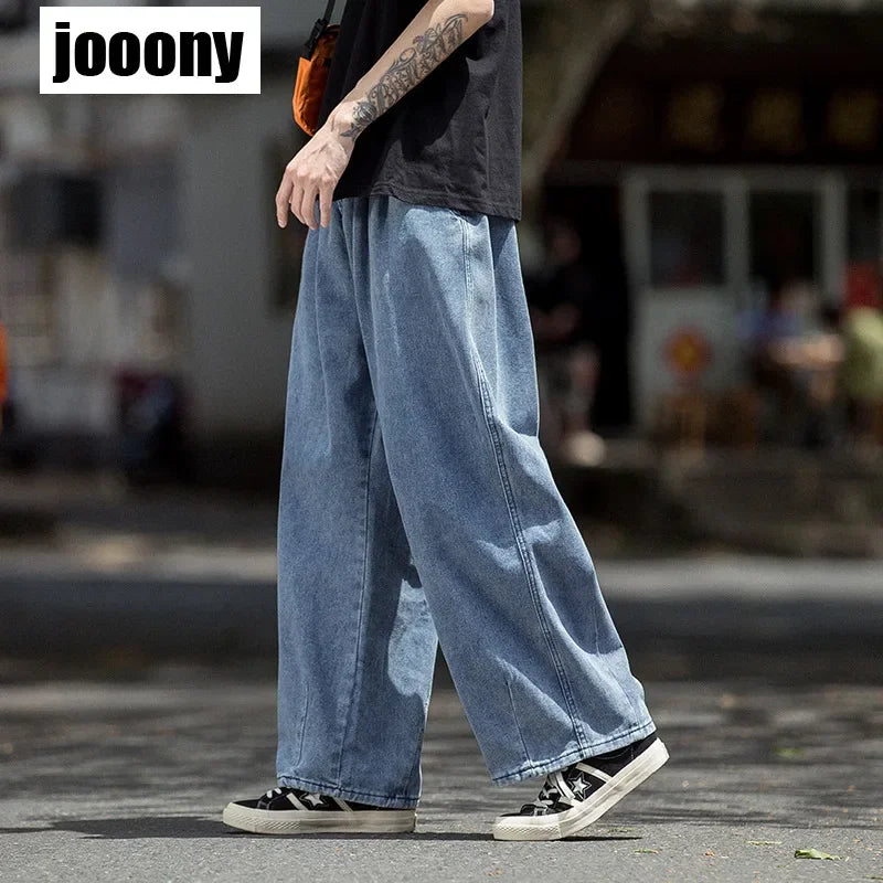 Men's Jeans Hip Hop Streetwear Skateboard Neutral Denim Trousers Men Jeans Wide Leg Denim Cargo Jean Pants Loose Straight Baggy - Premium Kiosk