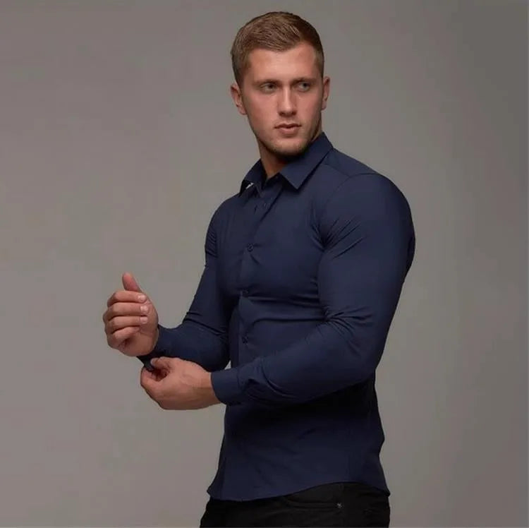 A Sporty Men's Shirt With High Elasticity And Long Sleeves Paired With A Slimming British Business Formal Shirt A Trendy Brand