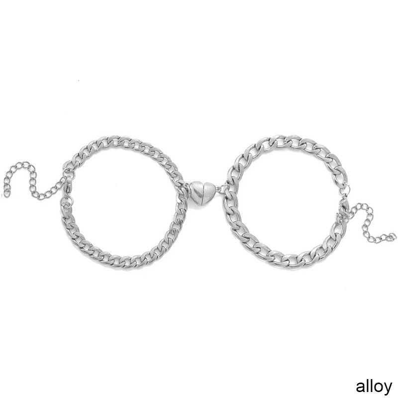 2Pcs/set Magnet Couple Bracelets Heart Attraction Bracelet Stainless Steel Charm Simple Cuban Chains Key Lock Jewelry Gifts