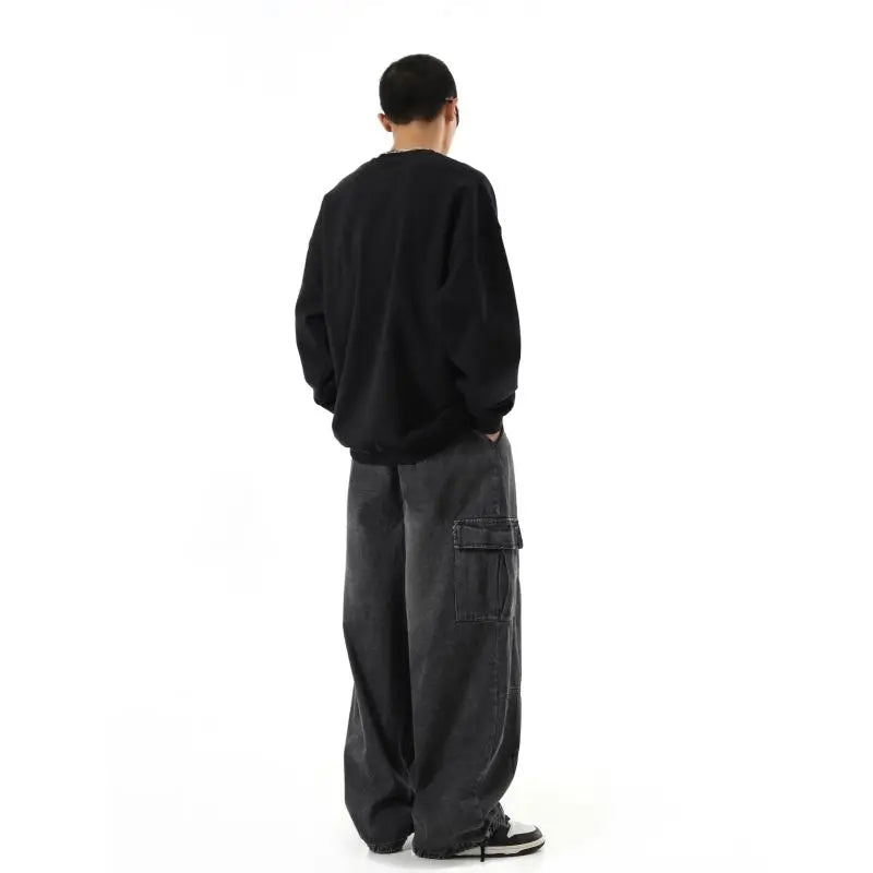 Y2k Black Baggy Cargo Jeans Trousers Men Streetwear Casual Hippie Jogging Wide leg Oversize Old Money Vintage Denim Pants - Premium Kiosk