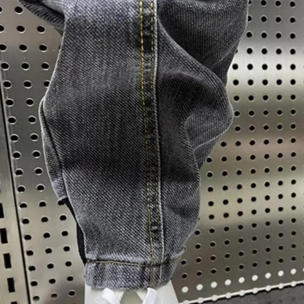 Elastic Waist Jeans Men's Elastic Drawstring Waist Denim Cargo Pants With Pockets Solid Color Harem Trousers For Spring Autumn - Premium Kiosk