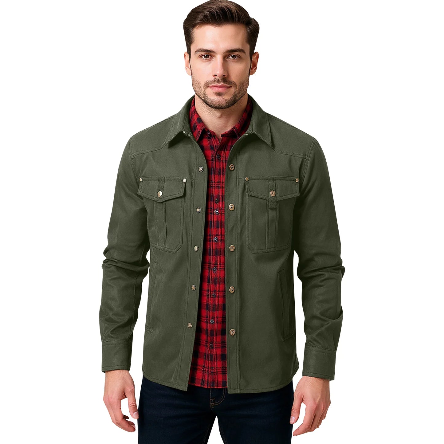 Casual Men's Jacket Men's Jackets Spring Flannel Lined Shirt Coat Men's Jackets Windproof Western Cowboy Casual Coat