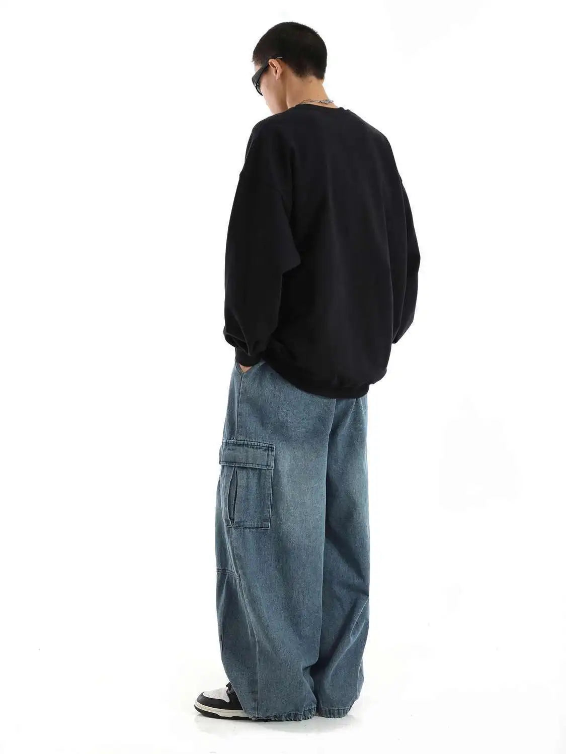 Y2k Black Baggy Cargo Jeans Trousers Men Streetwear Casual Hippie Jogging Wide leg Oversize Old Money Vintage Denim Pants - Premium Kiosk