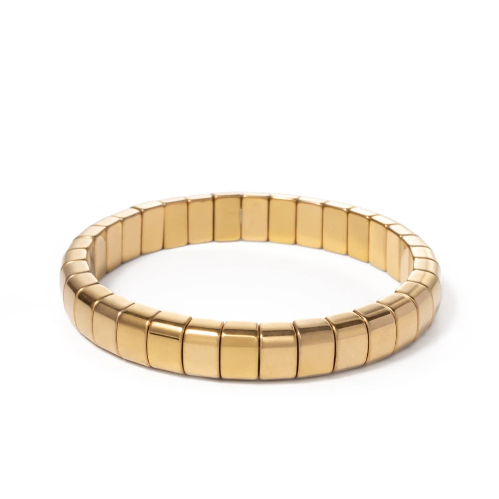 2024 New Design Golden Bracelets For Women Gold Color Hematite Beaded Elastic Bangle Sets Square Shape Beads Accessory