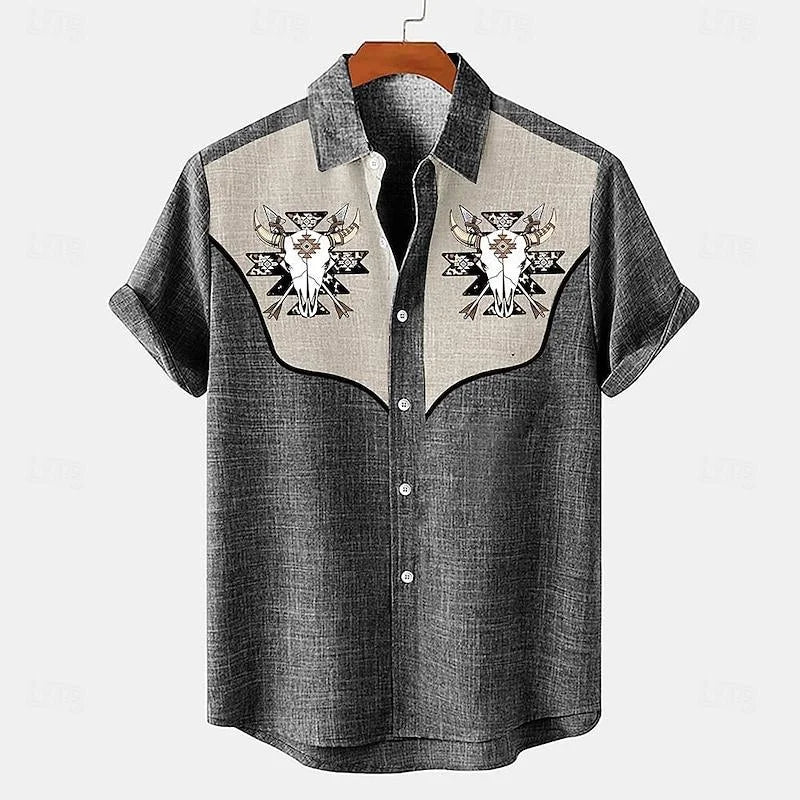 Men's shirt linen summer shirt beachwear blue short sleeved solid color lapel summer casual