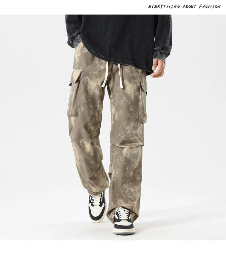 Casual Cargo Pants Man's High Waist Drawstring Baggy Pants Fashion High Street Straight Loose Workwear Trousers Trend Streetwear - Premium Kiosk