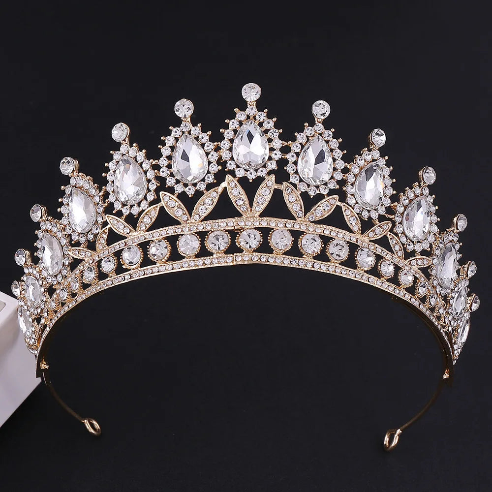 3pcs/set Princess Crown Bridal Jewelry Sets for Girls Water Drop Green Blue Red Crystal Tiaras Necklace Earrings New Jewelry Set