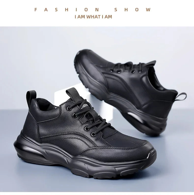 2025 New Designer Black Platform Sneakers for Men Fashion Casual Spring Autumn Soft Sole Cow Leather Shoes Man Zapatos De Hombre