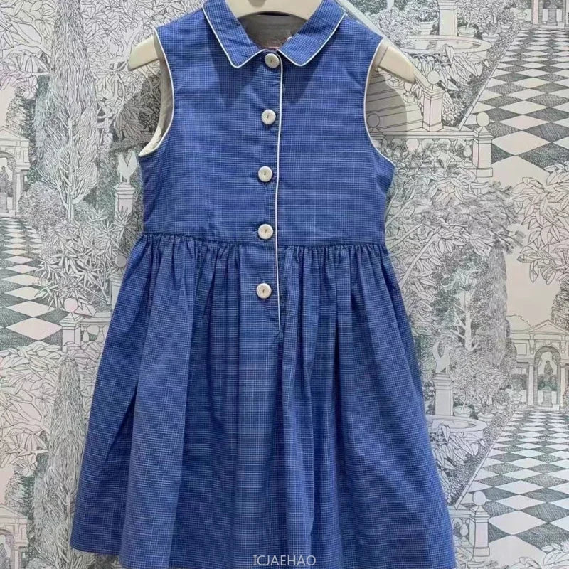 2025 New Kids Clothes Daily Wear Smocked Girls Dress Cotton ChildrenVacation Outfits Summer Casual Green Dresses Matching