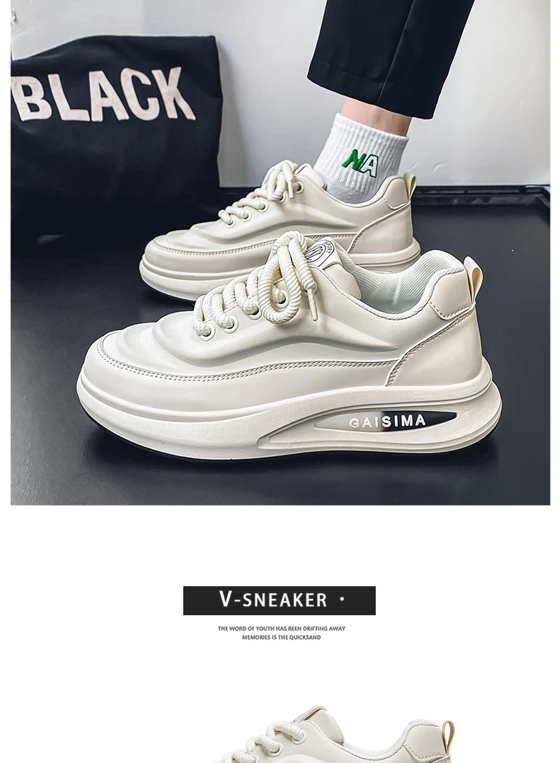 2024 New Four Seasons Leisure Sports Leather Men's Daddy Shoes Fashion Comfortable Sports Leisure Shoes Thick Sole Sneakers