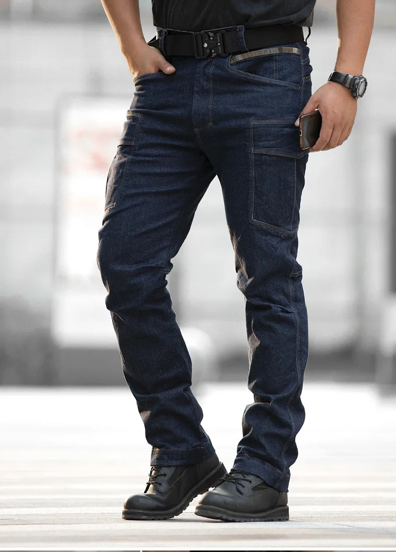 Men's Tactical Jeans Military Denim Cargo Pants Multi-pocket Elastic Casual Work Trousers Outdoor Combat Training Hiking Pants - Premium Kiosk