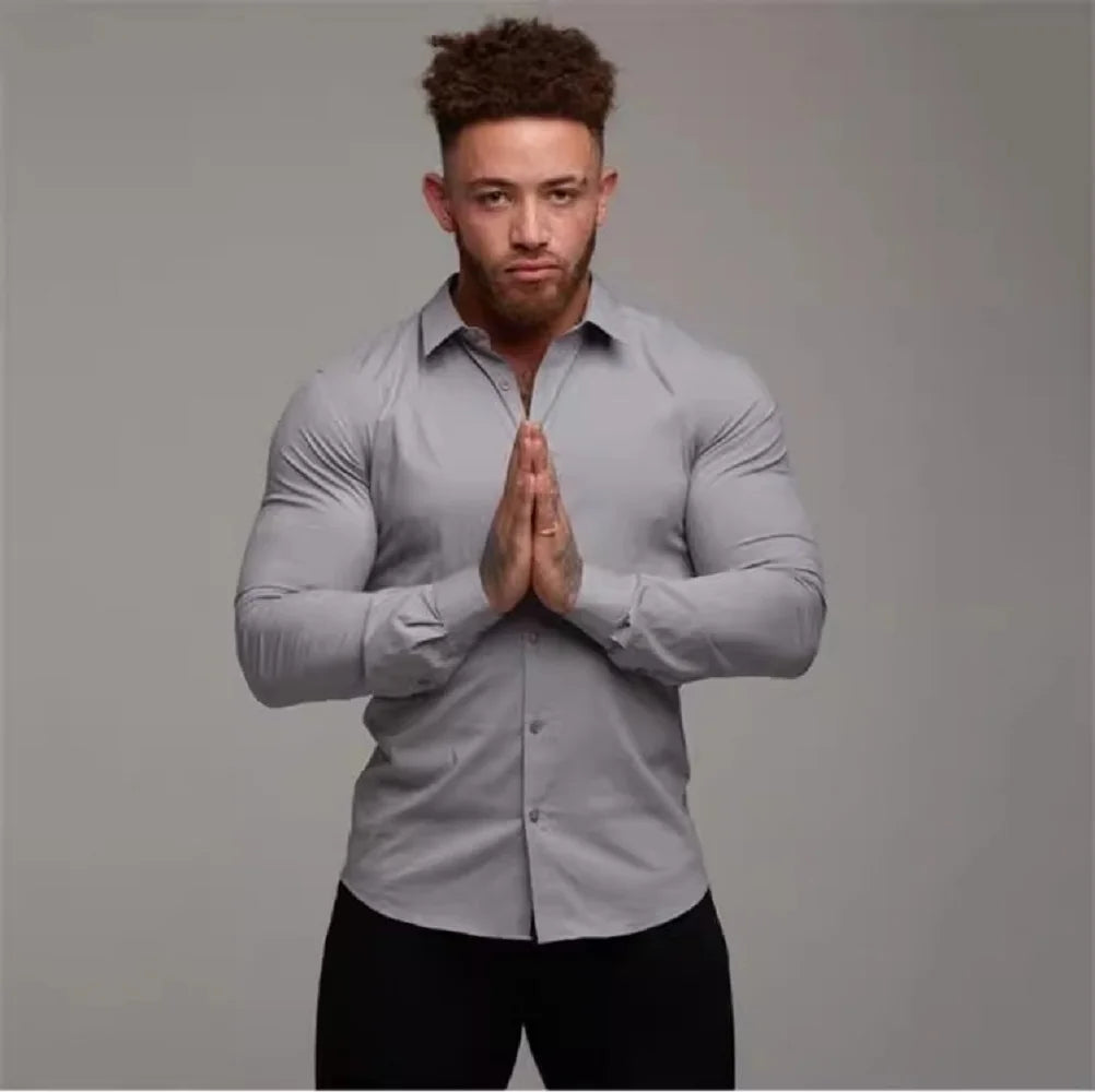 A Sporty Men's Shirt With High Elasticity And Long Sleeves Paired With A Slimming British Business Formal Shirt A Trendy Brand