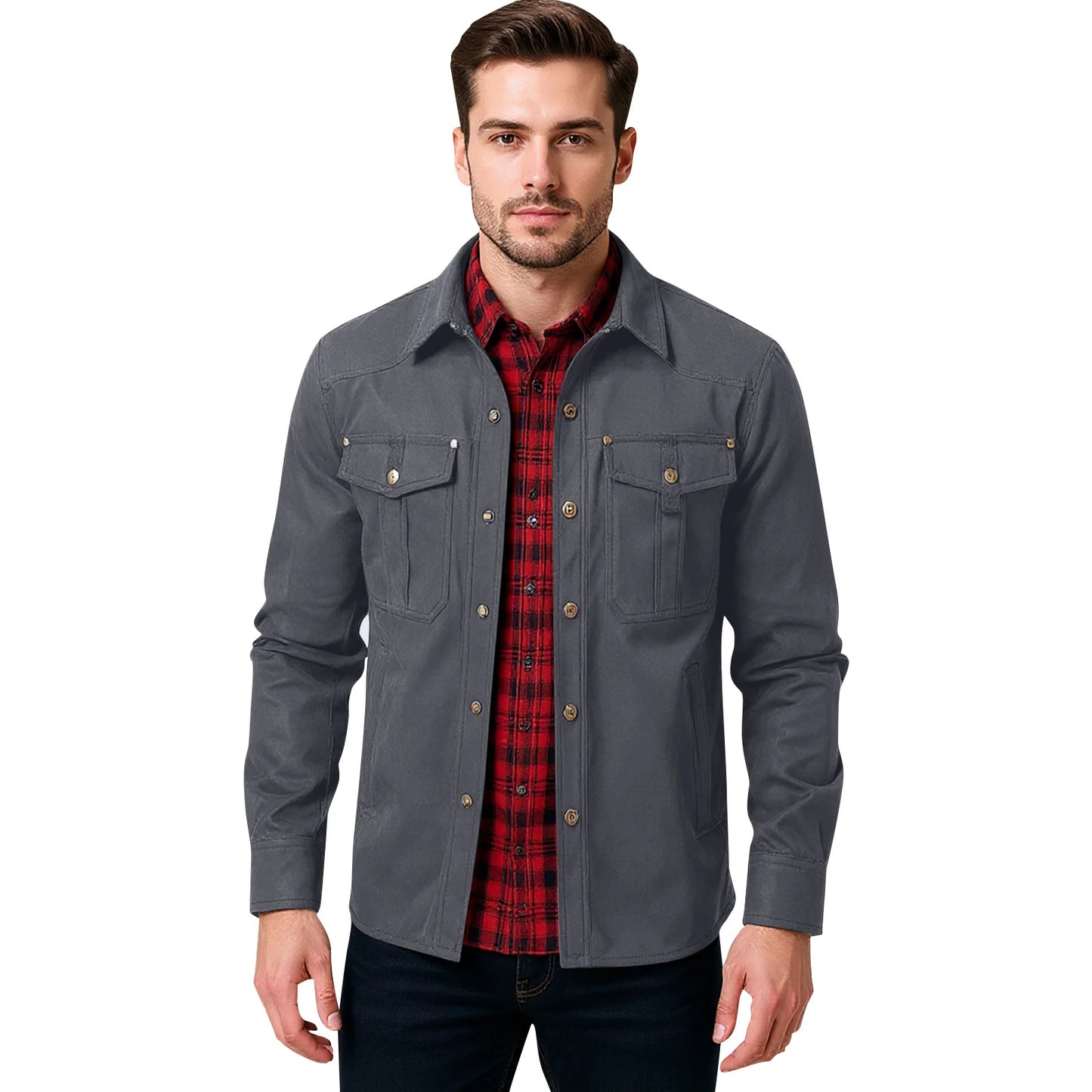 Casual Men's Jacket Men's Jackets Spring Flannel Lined Shirt Coat Men's Jackets Windproof Western Cowboy Casual Coat