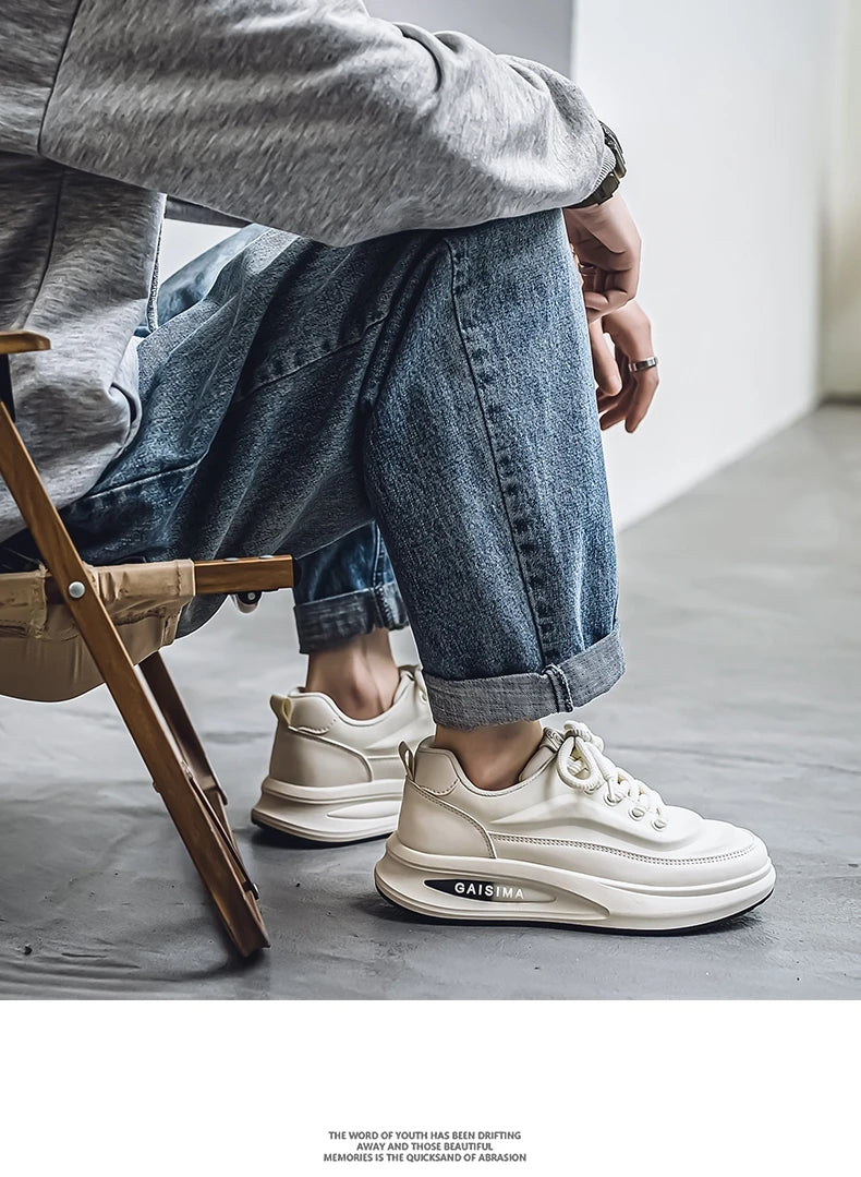 2024 New Four Seasons Leisure Sports Leather Men's Daddy Shoes Fashion Comfortable Sports Leisure Shoes Thick Sole Sneakers