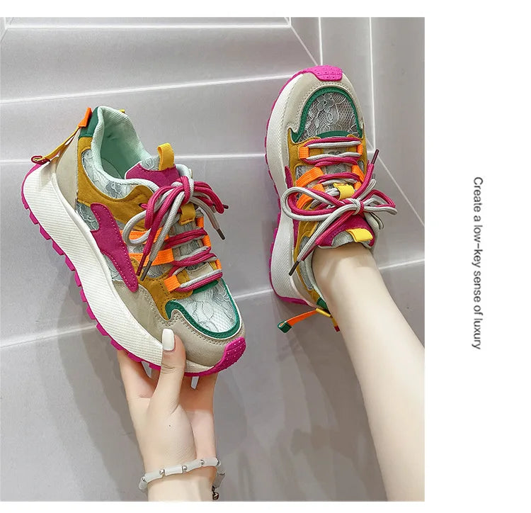 2024 New Colorblock Fashion Dad Shoes for Women Comfortable Sports Casual Shoes