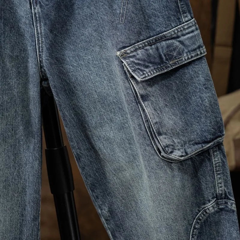 2023 Spring and Autumn New Classic Fashion With Solid Color Cargo Jeans Men Casual Loose Comfortable High Quality Pants 28-36 - Premium Kiosk