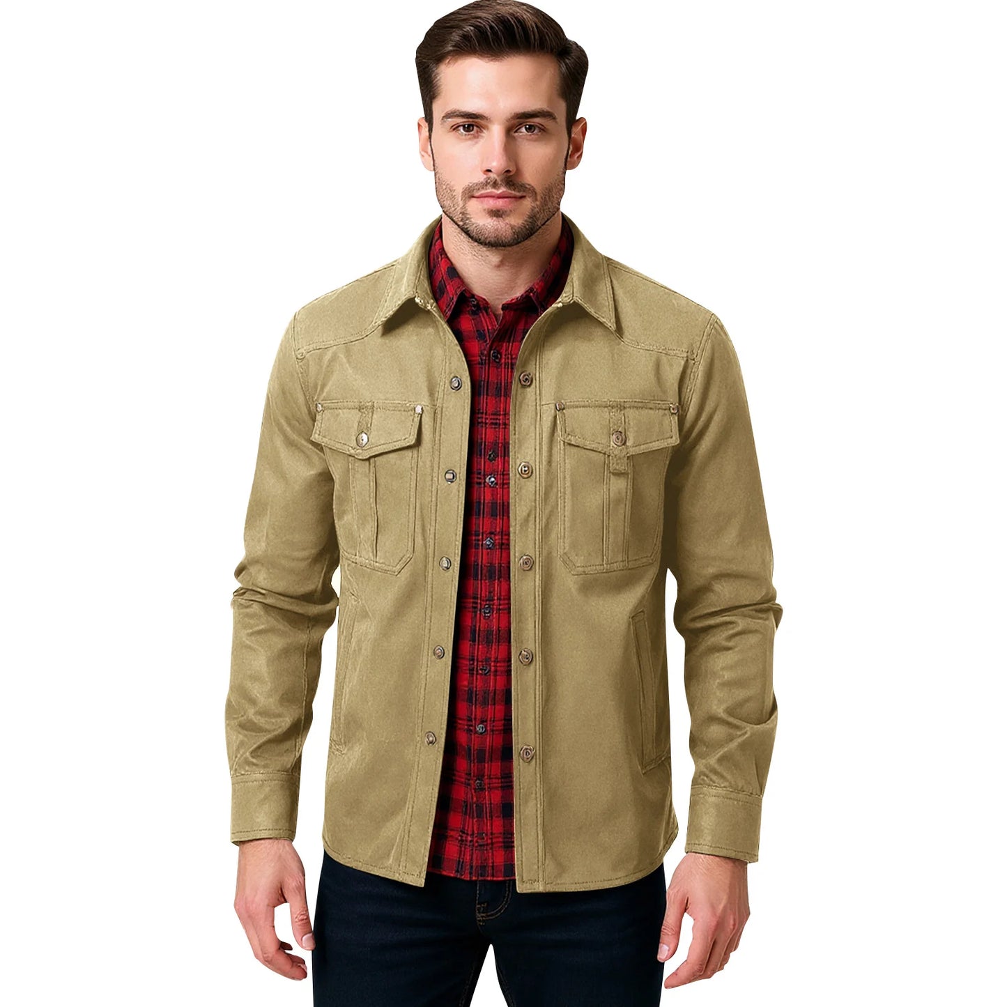 Casual Men's Jacket Men's Jackets Spring Flannel Lined Shirt Coat Men's Jackets Windproof Western Cowboy Casual Coat