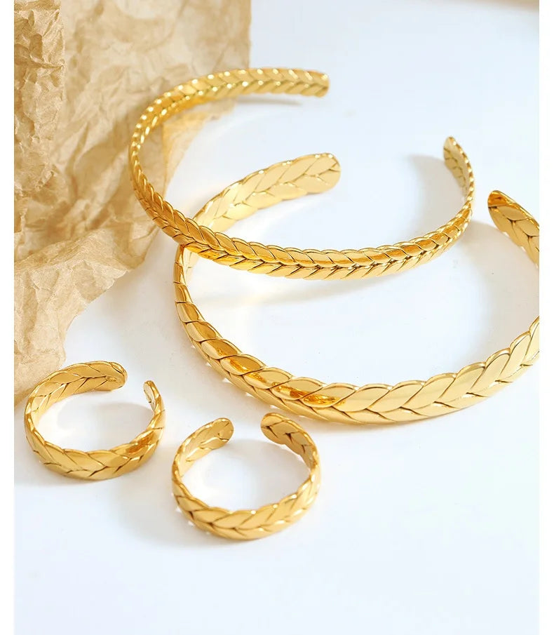 Women's Bracelet Ring Set Retro Style Adjustable Stainless Steel Fashion Versatile Jewelry Accessories