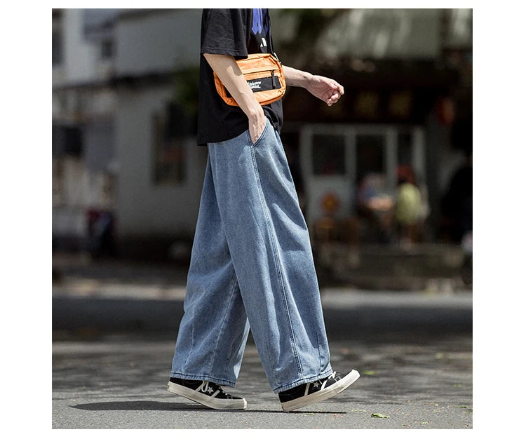 Men's Jeans Hip Hop Streetwear Skateboard Neutral Denim Trousers Men Jeans Wide Leg Denim Cargo Jean Pants Loose Straight Baggy - Premium Kiosk