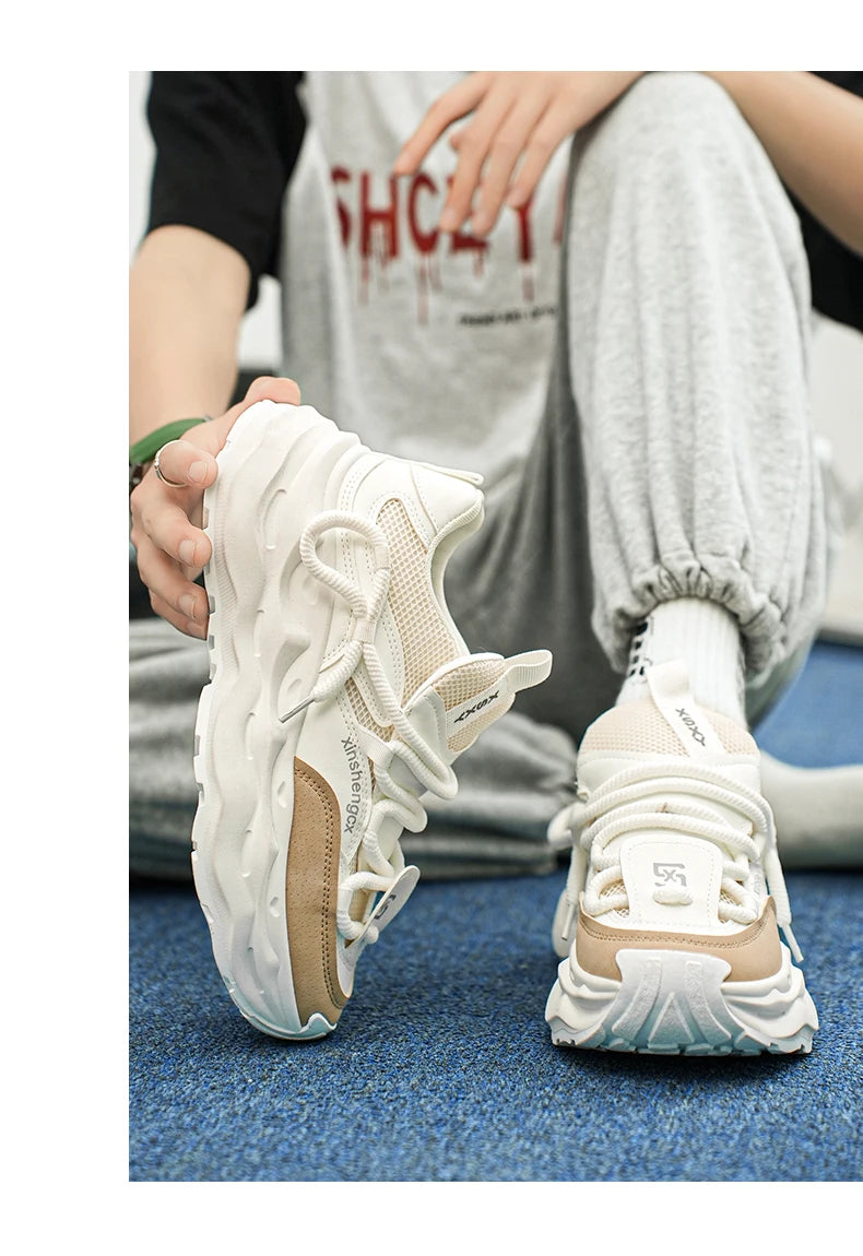 2024 new men comfortable outdoor comfort autumn Korean version of the trend thick sole leisure sports net men shoes Daddy shoes