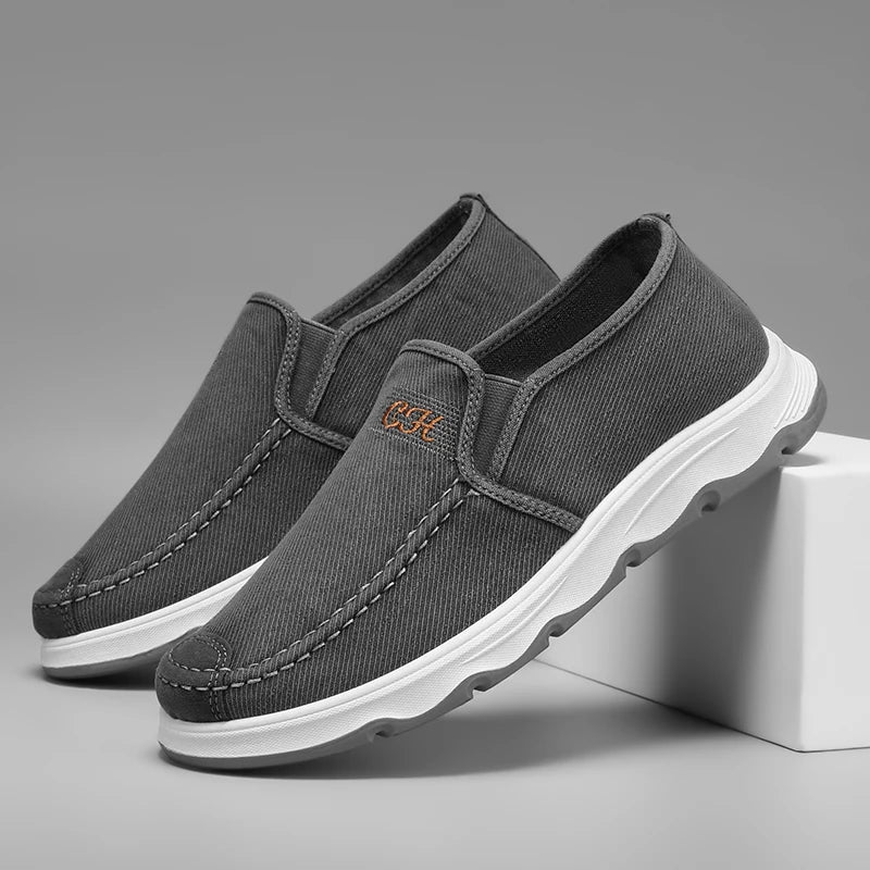 2025 Spring/summer New Style One-piece Dad's Shoes with Soft Sole, Comfortable Flat Bottom Shoes,Canvas Men's Shoes