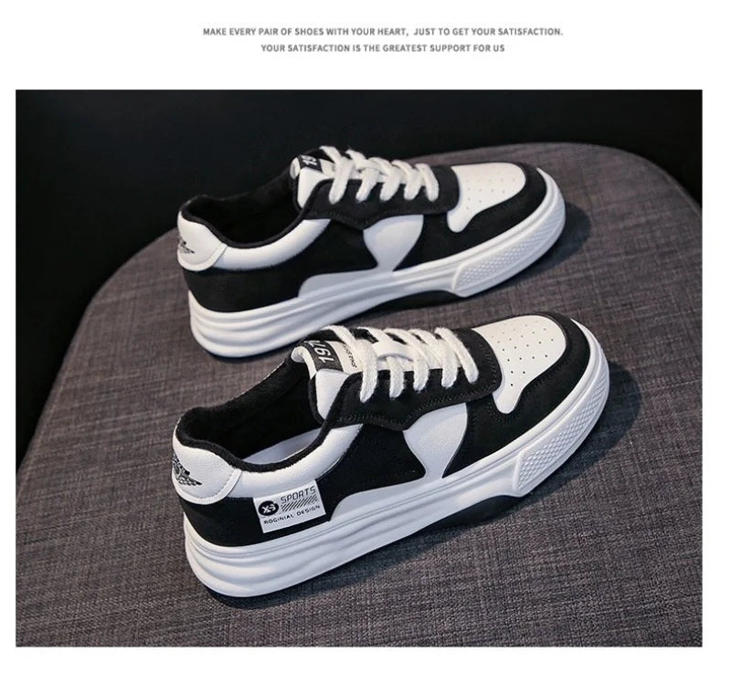 2025 New Black & White Geometric Low-Top Sneakers - Breathable Mesh Platform Shoes with Anti-Slip Sole