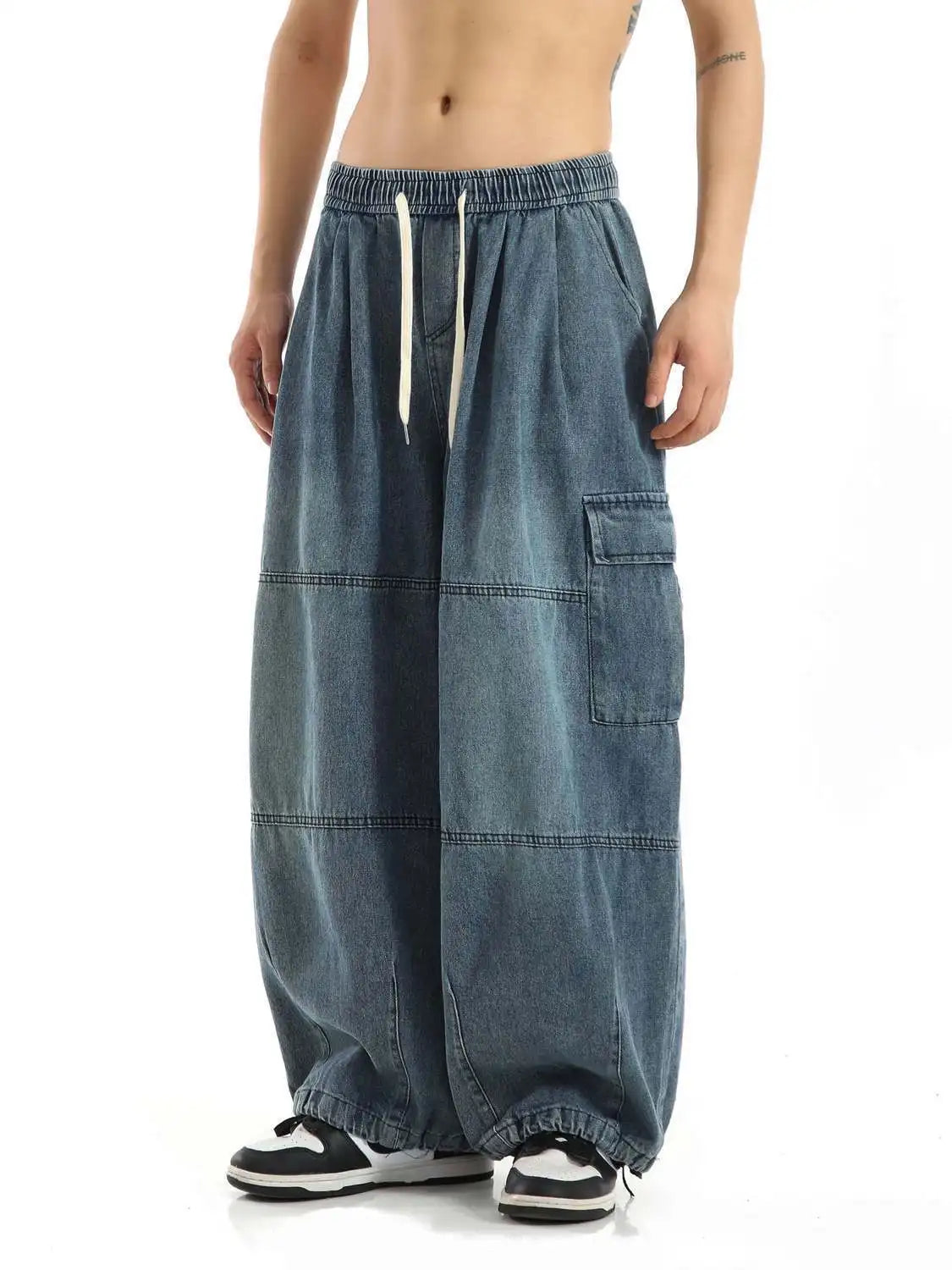 Y2k Black Baggy Cargo Jeans Trousers Men Streetwear Casual Hippie Jogging Wide leg Oversize Old Money Vintage Denim Pants - Premium Kiosk
