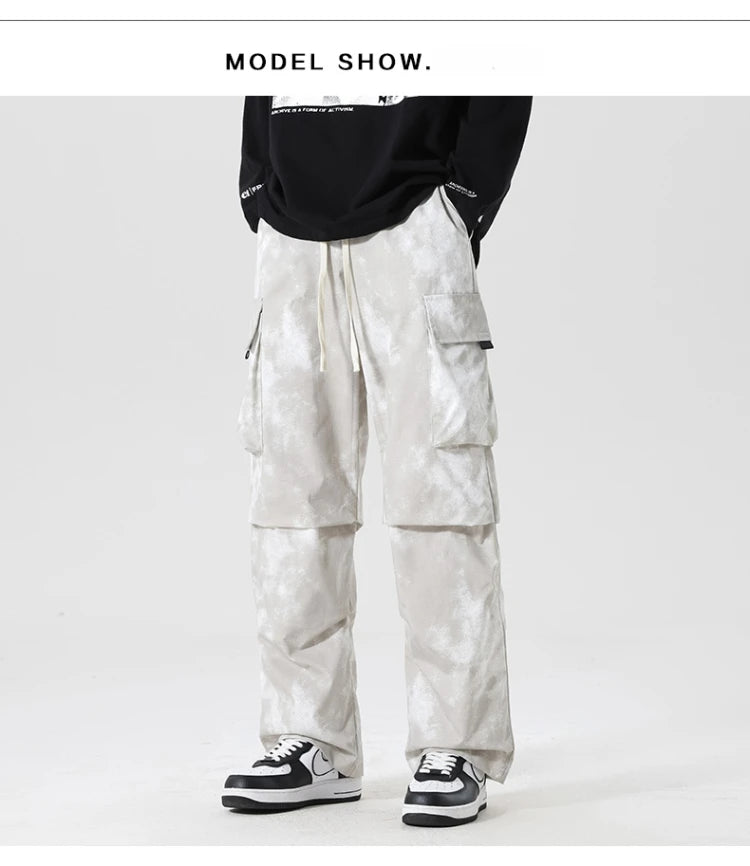 Casual Cargo Pants Man's High Waist Drawstring Baggy Pants Fashion High Street Straight Loose Workwear Trousers Trend Streetwear - Premium Kiosk